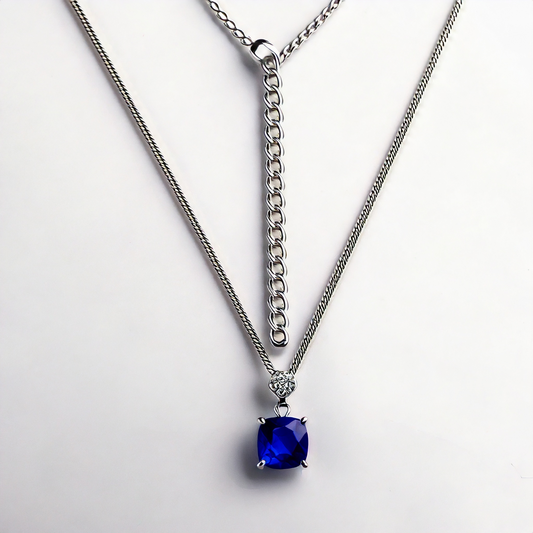 Rare natural Tanzanite and moissanite necklace in silver
