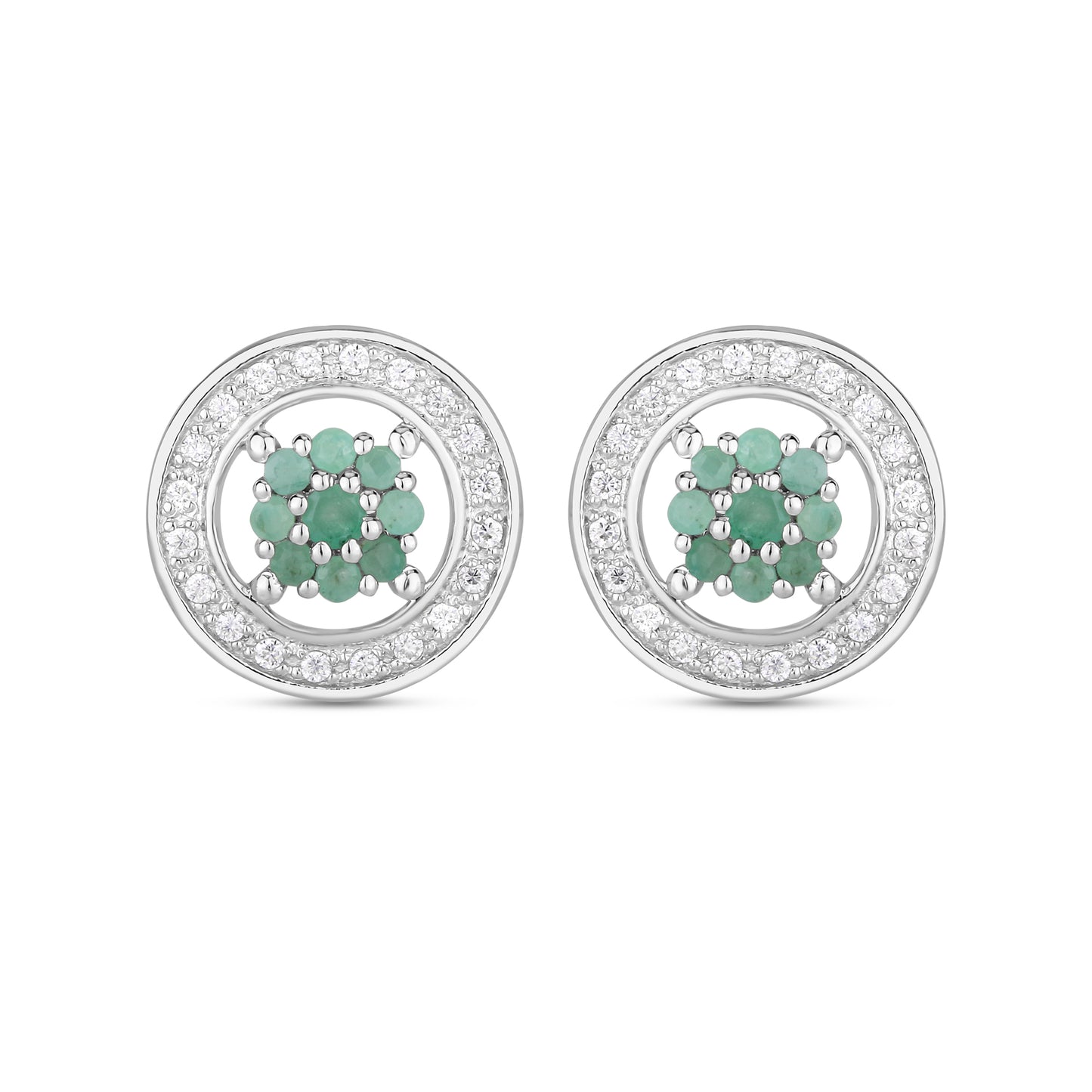 Beautiful ear studs in silver with rare Sakota emeralds and moissanites