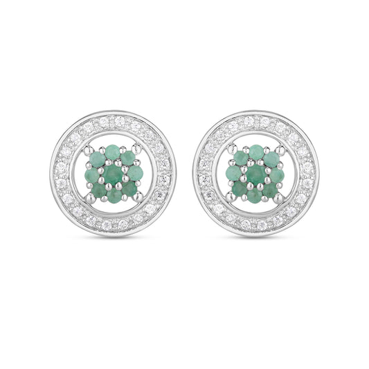 Beautiful ear studs in silver with rare Sakota emeralds and moissanites