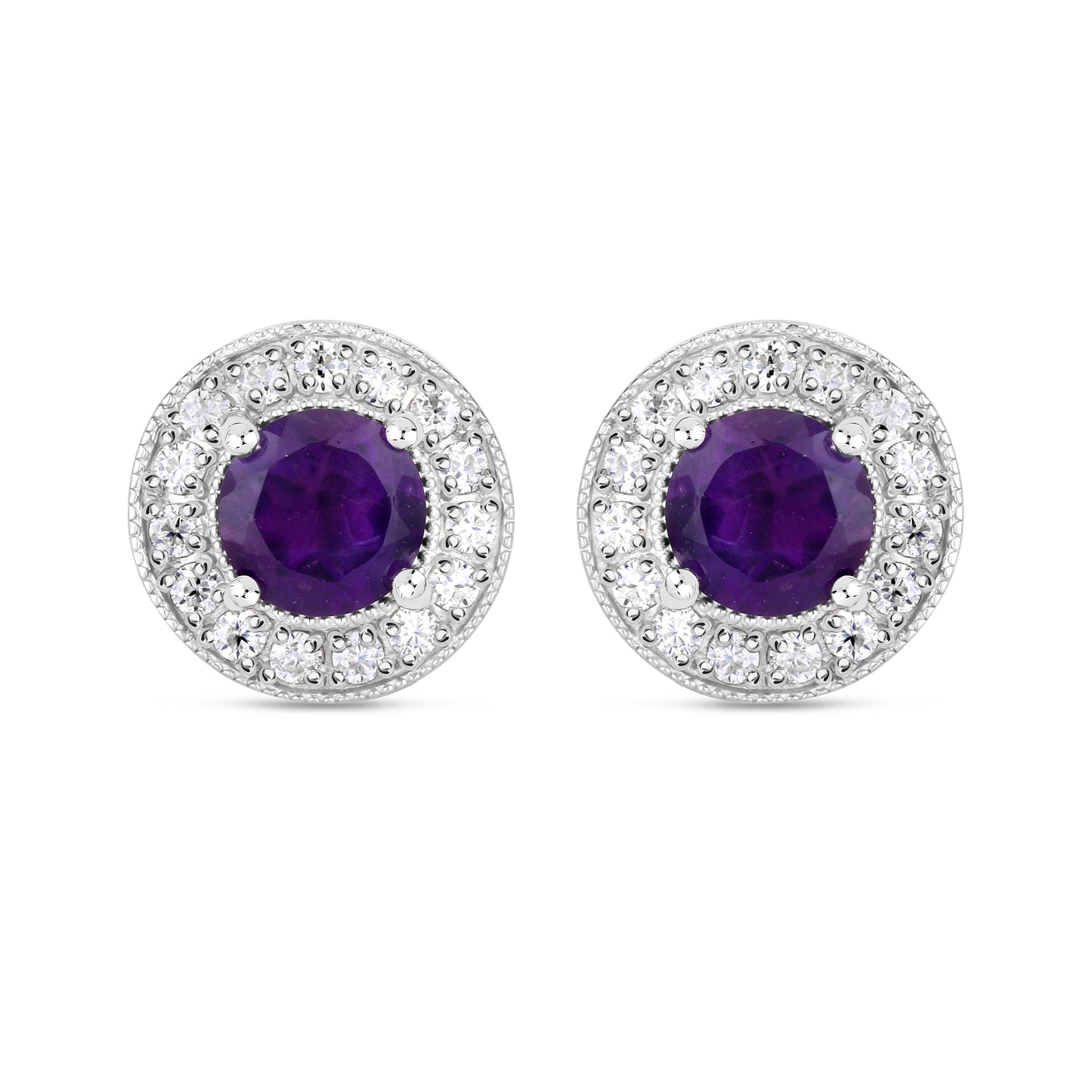 Beautiful ear studs in silver with natural African Amethysts and moissanites
