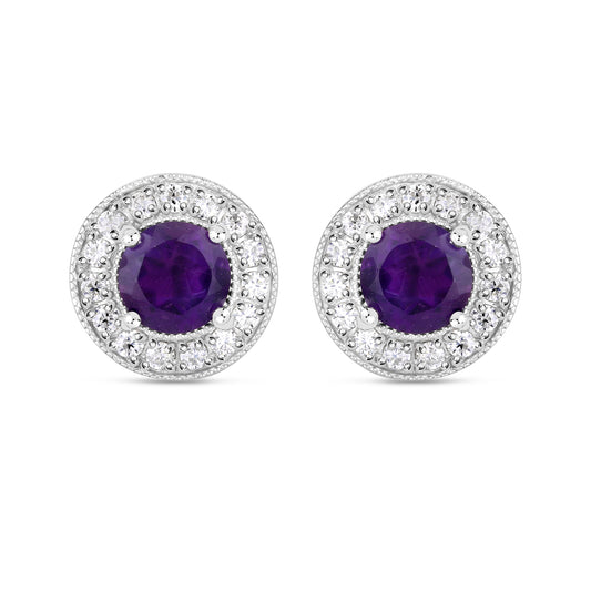 Beautiful ear studs in silver with natural African Amethysts and moissanites