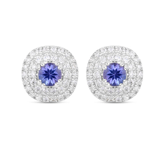 Exquisite ear studs in silver with rare natural tanzanite with moissanites