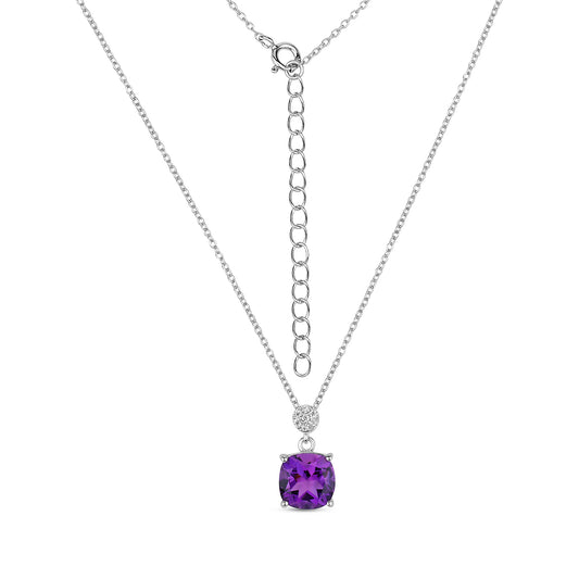 Chic silver pendant with natural cushion cut african amethyst and moissanites