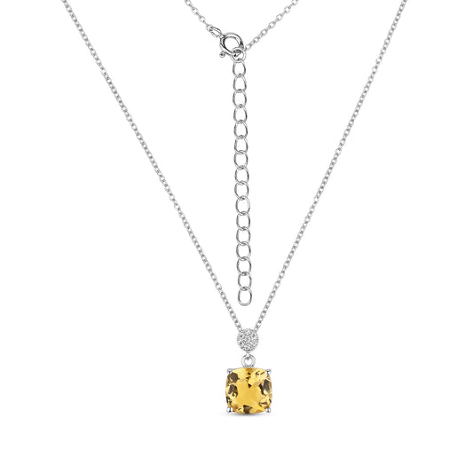 Chic silver pendant with natural cushion cut citrine and moissanites
