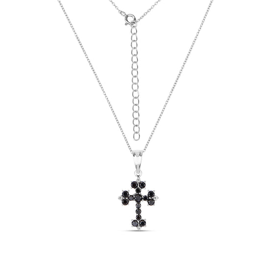 Stunning cross pendant with black diamonds and moissanites with silver chain