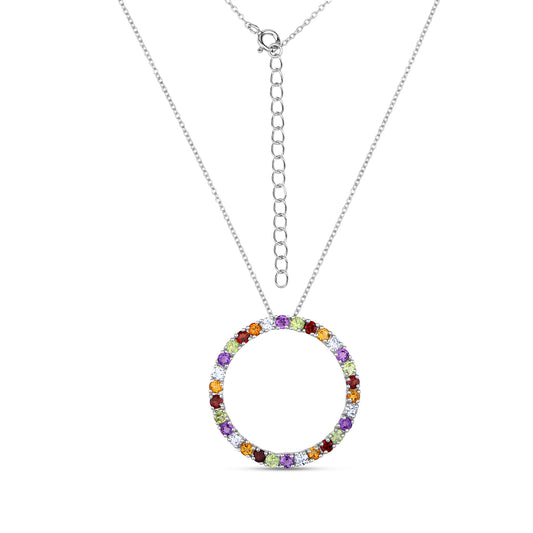 Trendy and luxurious silver pendant with all natural Blue Topaz, African Amethyst and Peridots with chain