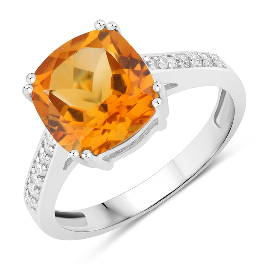 Silver ring with natural Madeira Citrine and moissanites