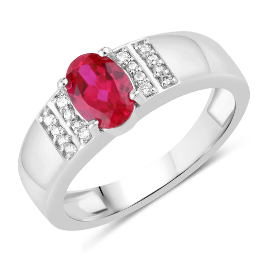 Silver ring with Lab-Grown real Ruby and moissanites