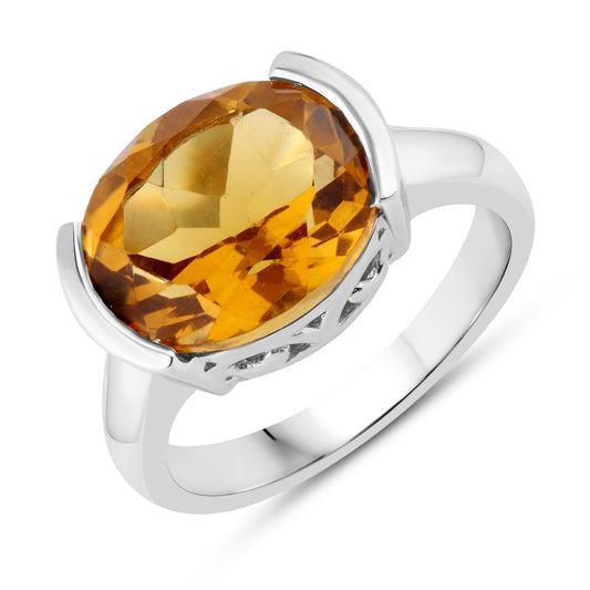 Silver ring with natural champaigne quartz