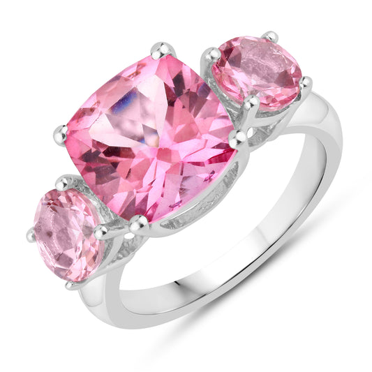 Luxurious Silver ring with 3 princess cut natural pink topaz